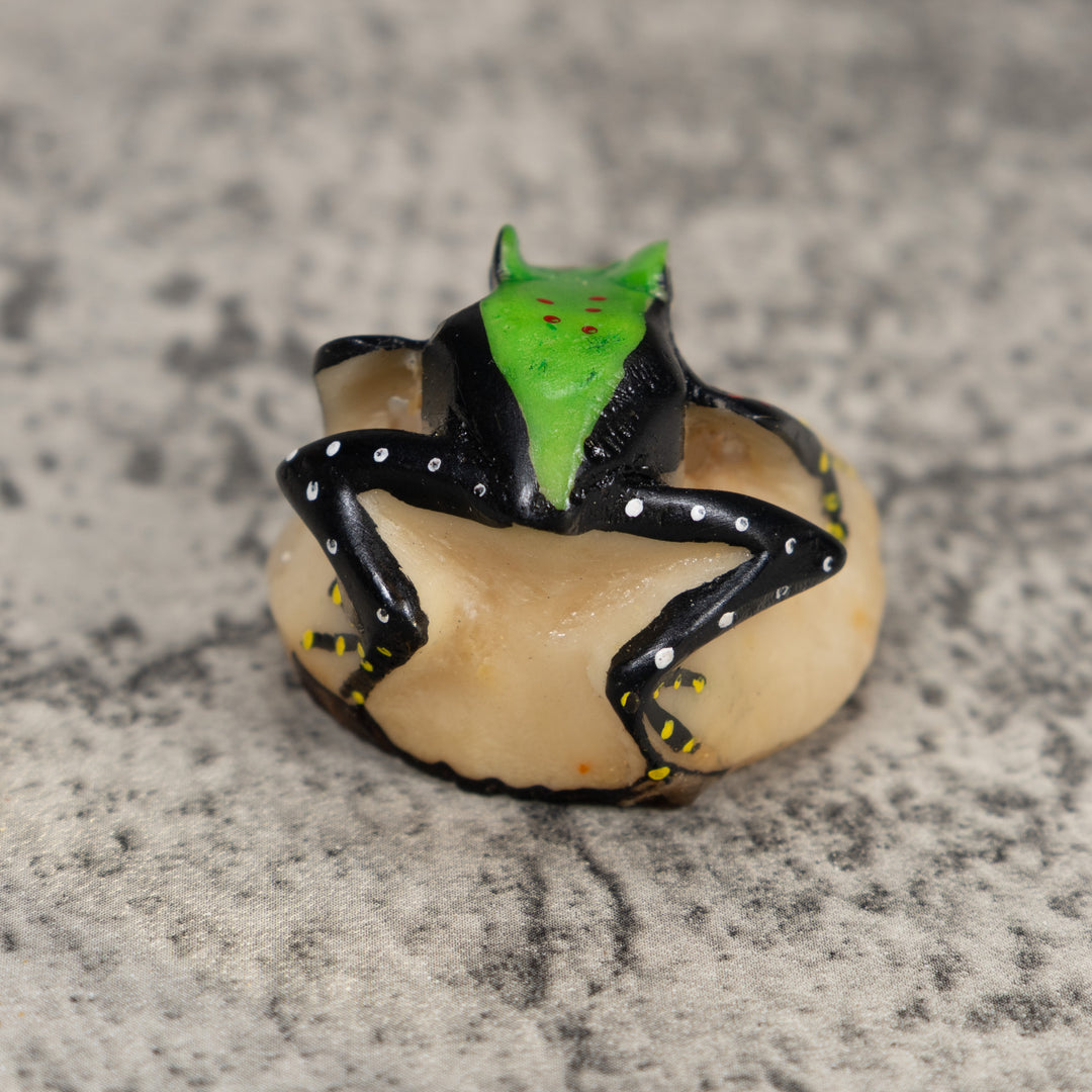 Vintage Black And Green Frog Tagua Carving