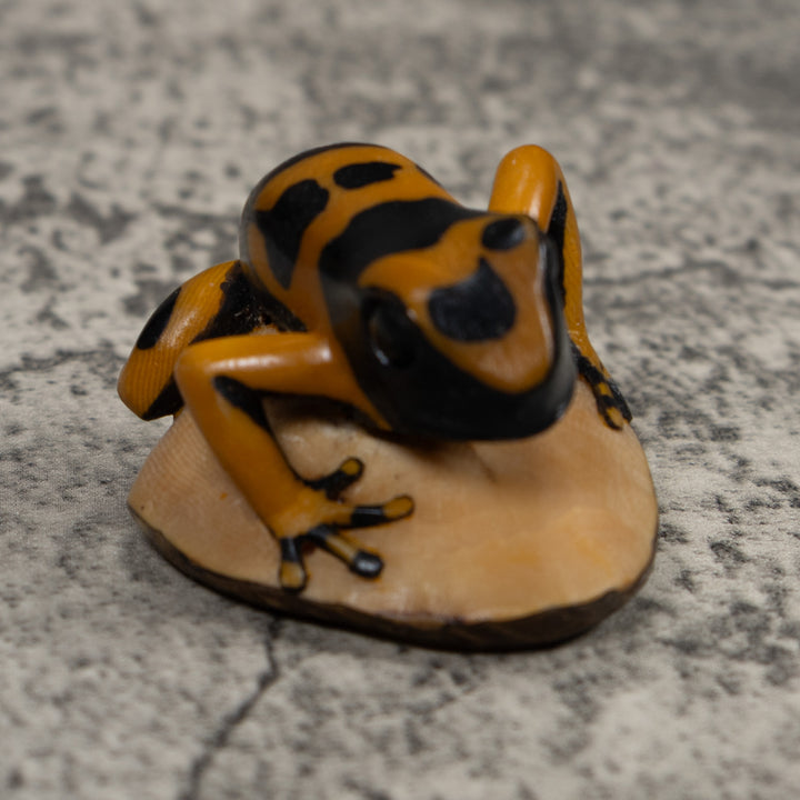 Vintage Black And Gold Frog Tagua Carving