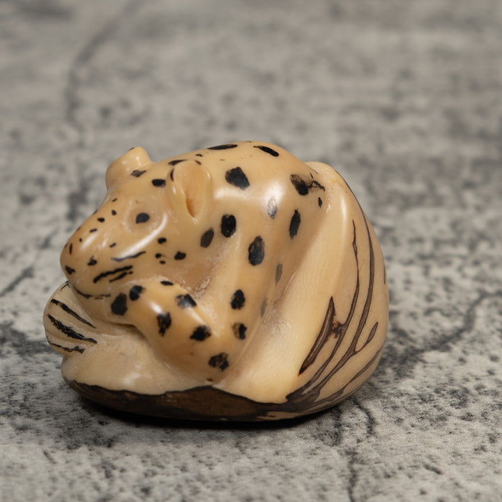 Vintage White Jaguar Cat Tagua Carving