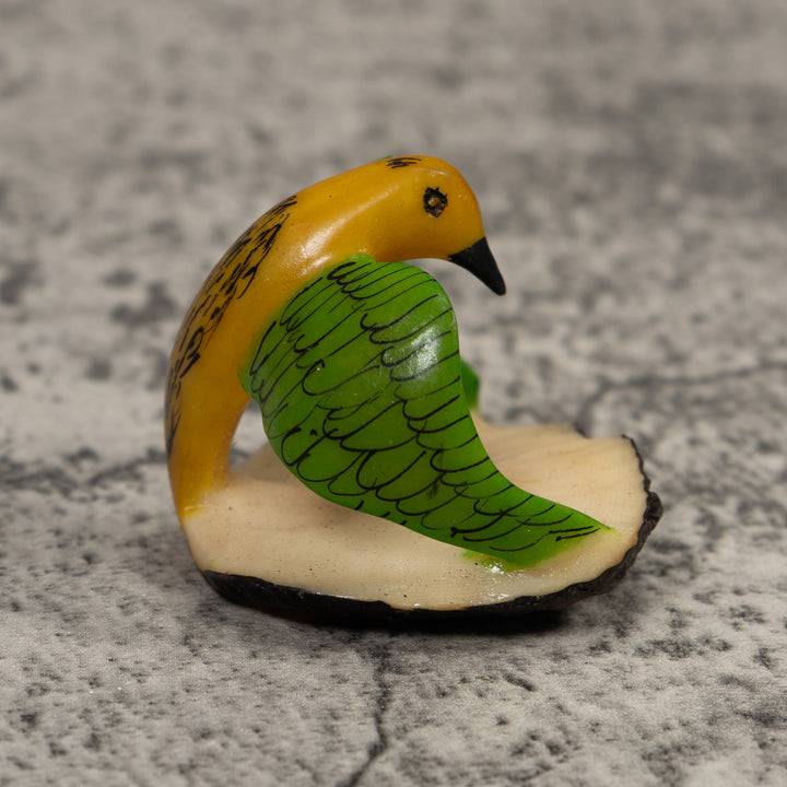 Vintage Yellow And Green Bird Tagua Carving