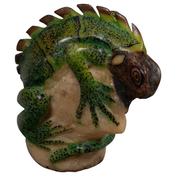 Vintage Green And Black Iguana Lizard Tagua Carving
