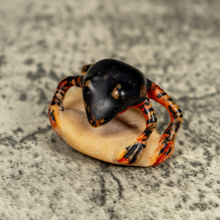 Vintage Gold And Black Frog Tagua Carving