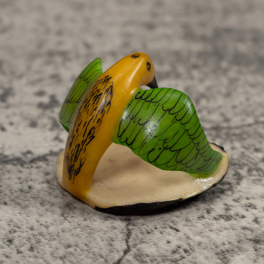Vintage Yellow And Green Bird Tagua Carving
