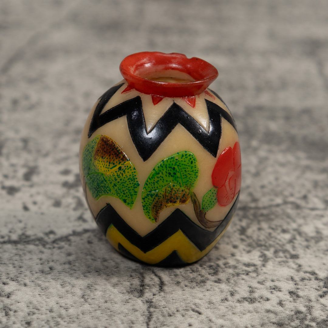 Vintage Vase Hollow And painted Design Tagua Carving