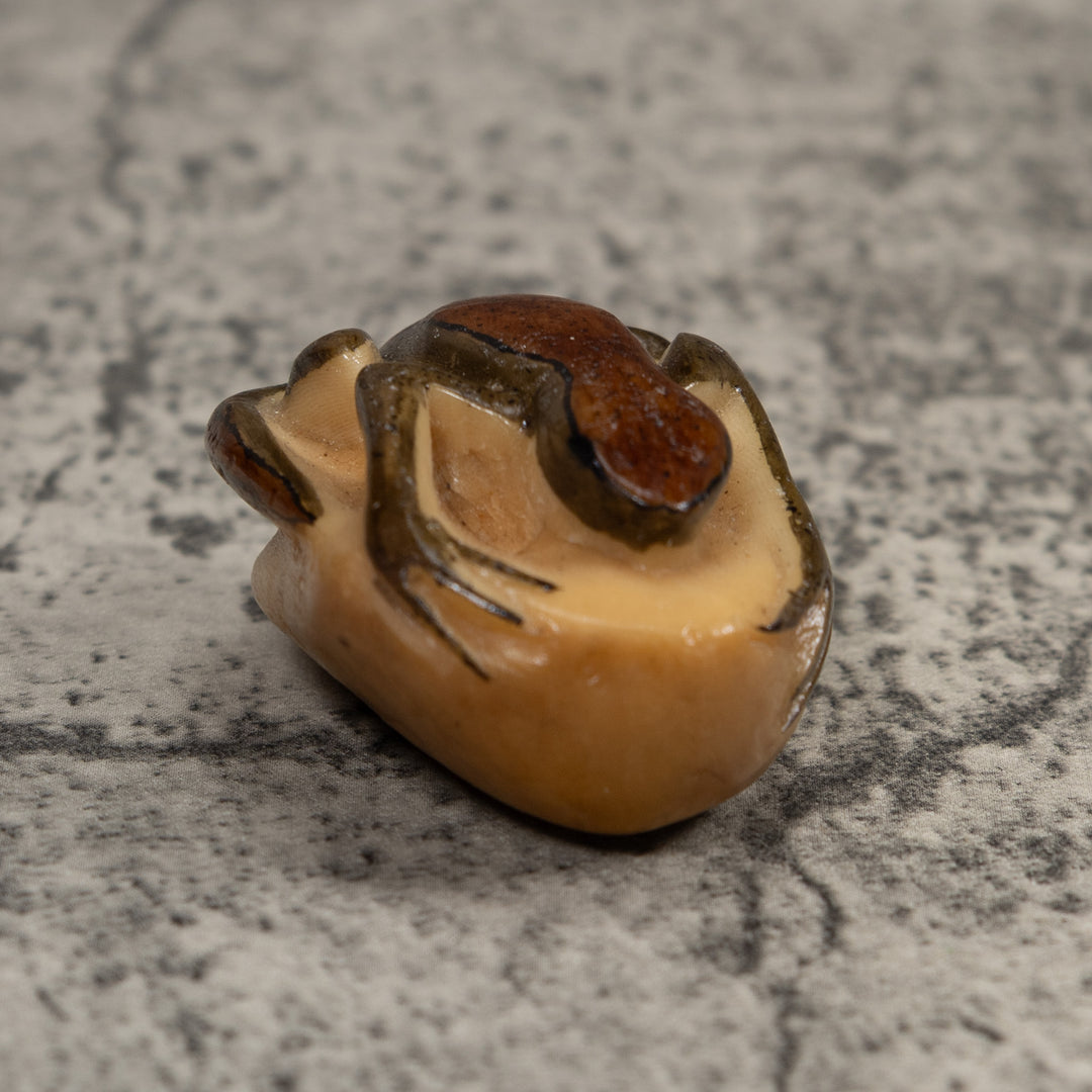 Vintage Brown And Black Frog Tagua Carving