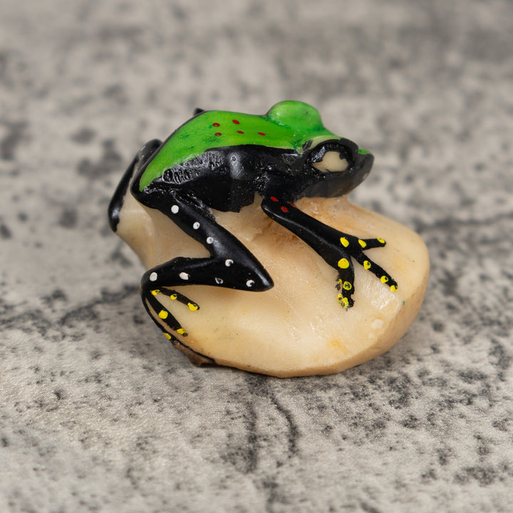 Vintage Black And Green Frog Tagua Carving