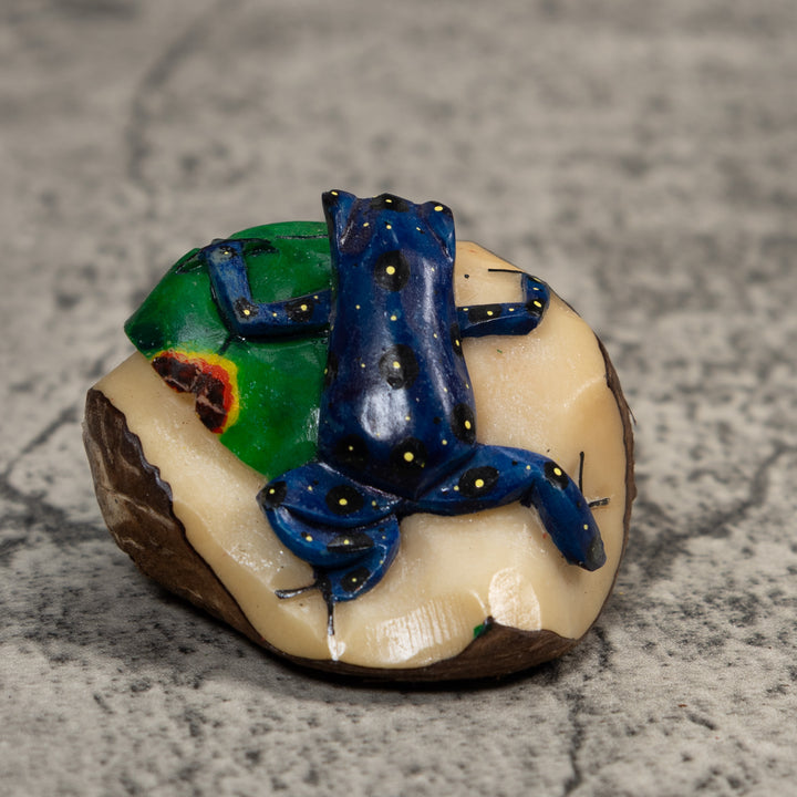 Blue Yellow And Green Poison Dart Frog Tagua Carving