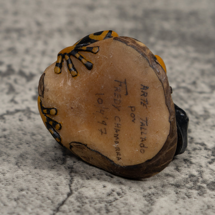 Vintage Black And Gold Frog Tagua Carving