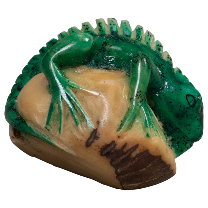 Vintage Green And Black Iguana Lizard Tagua Carving