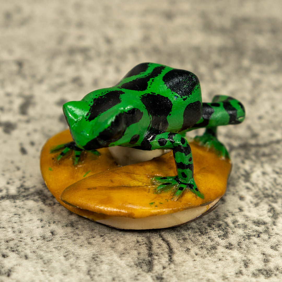 Black And Green Frog On Golden Pond Tagua Carving