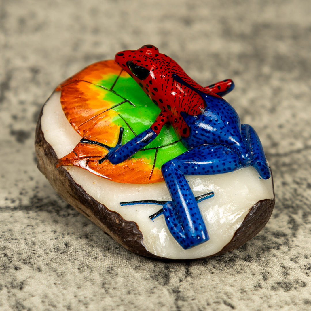 Red And Blue Poison Dart Frog Tagua Carving