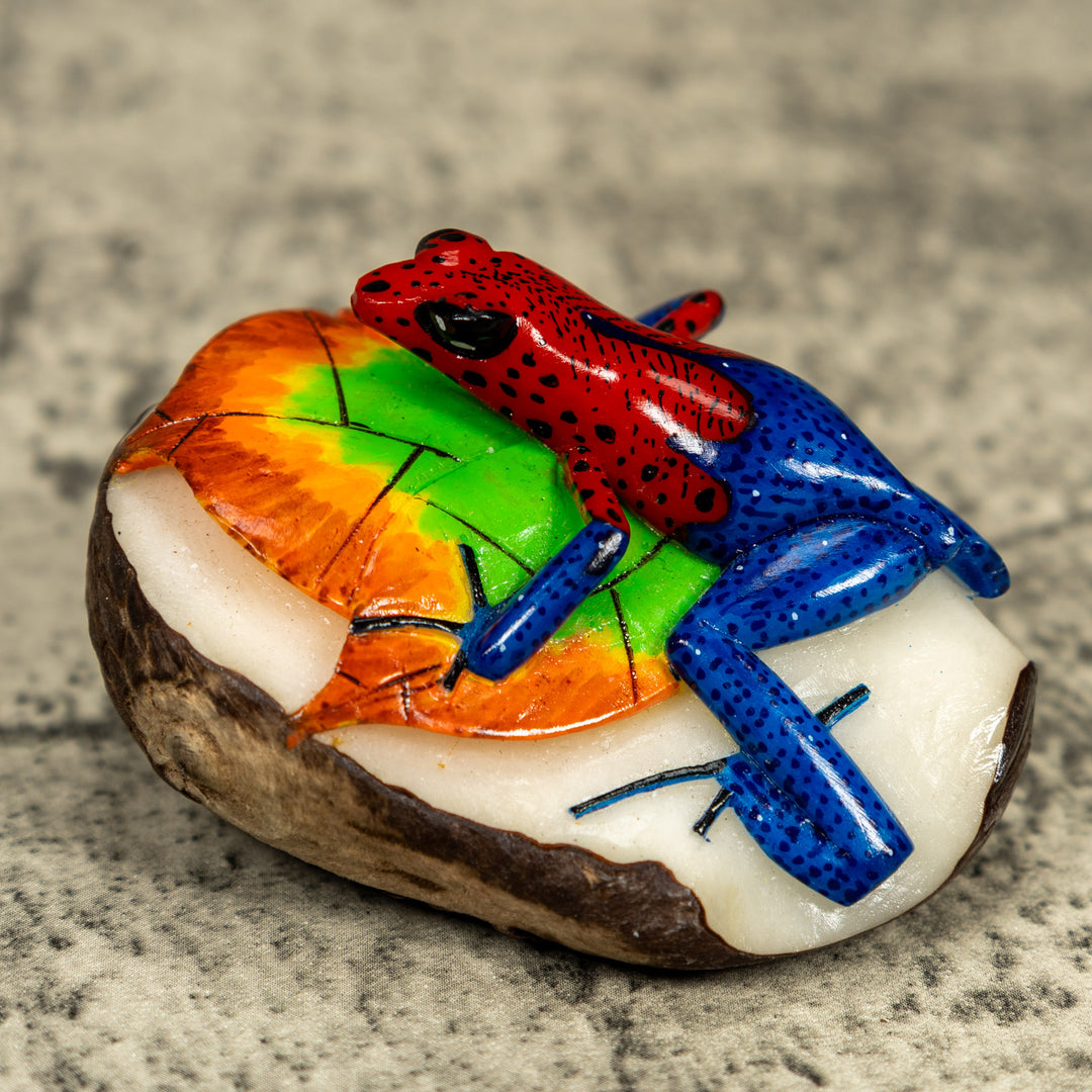 Red And Blue Poison Dart Frog Tagua Carving