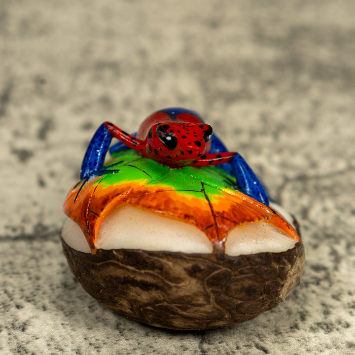 Red And Blue Poison Dart Frog Tagua Carving