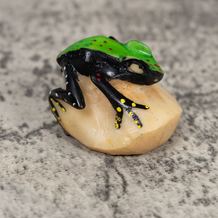 Vintage Black And Green Frog Tagua Carving