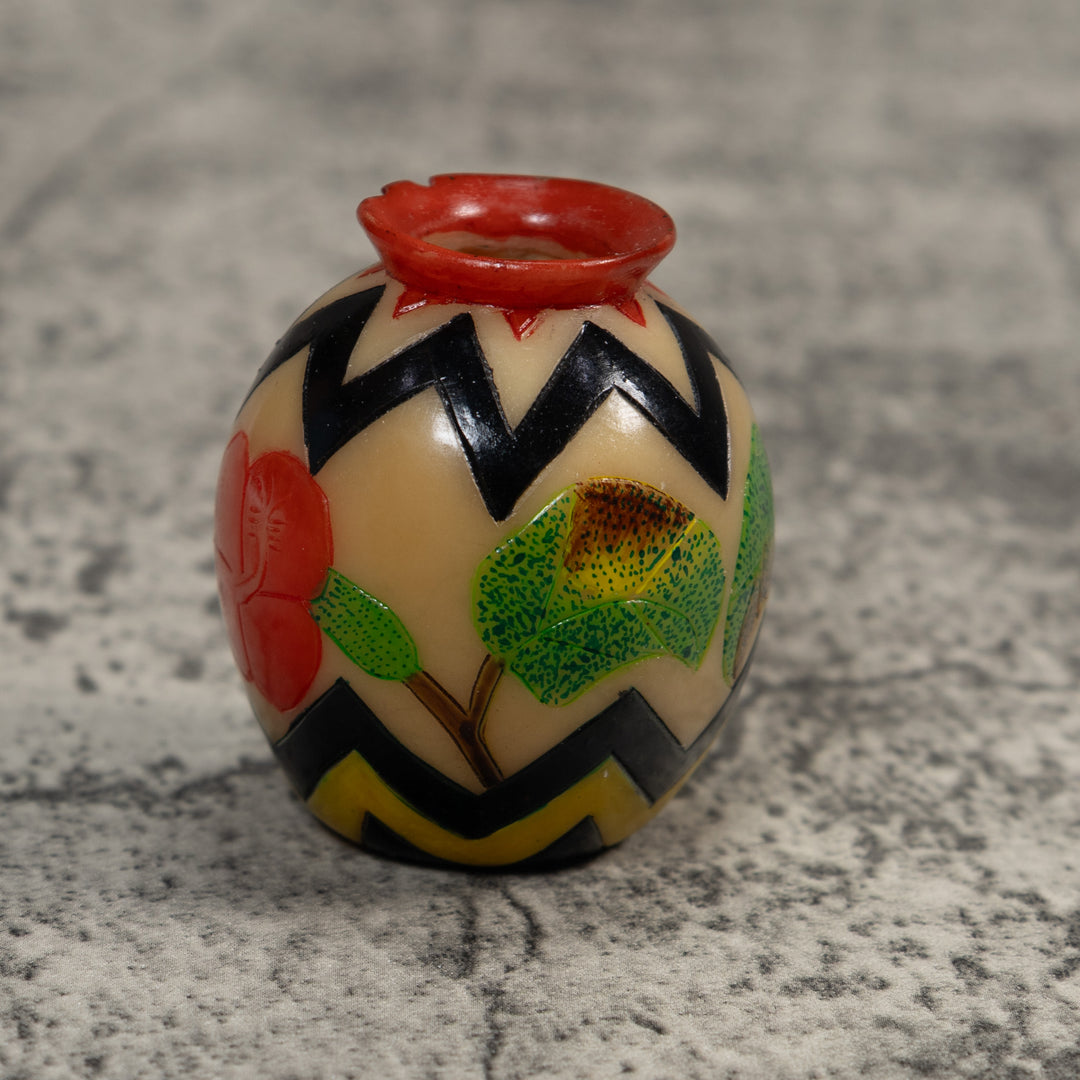 Vintage Vase Hollow And painted Design Tagua Carving