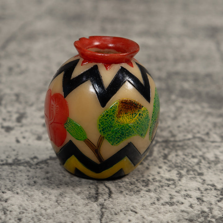Vintage Vase Hollow And painted Design Tagua Carving