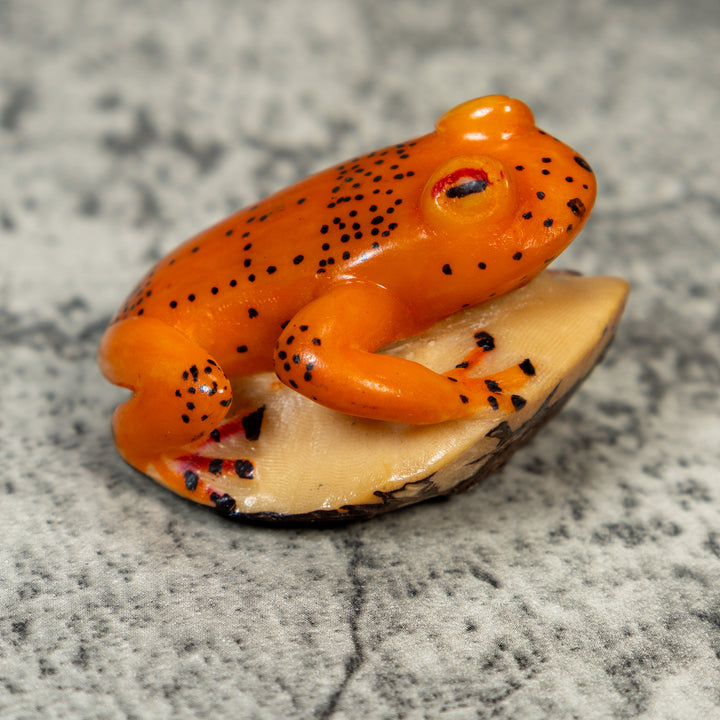 Orange And Black Frog Tagua Carving