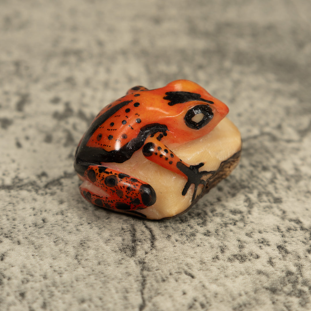 Vintage Orange And Black Poison Dart Frog Tagua Carving
