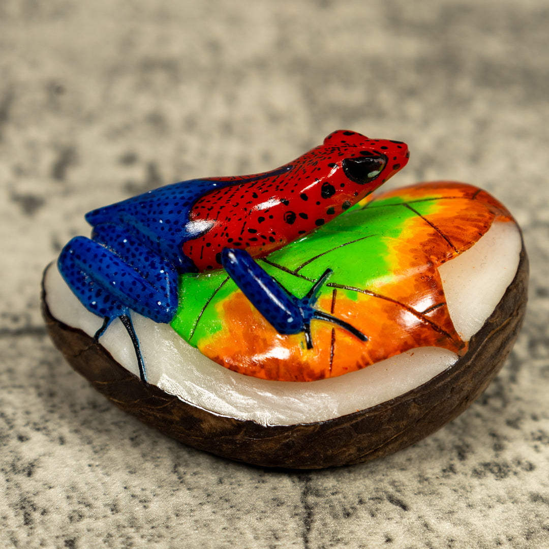 Red And Blue Poison Dart Frog Tagua Carving