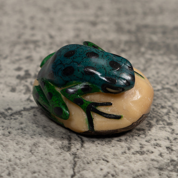 Vintage Blue And Black Rainforest Frog Tagua Carving