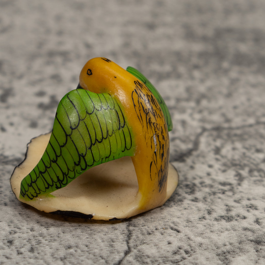 Vintage Yellow And Green Bird Tagua Carving