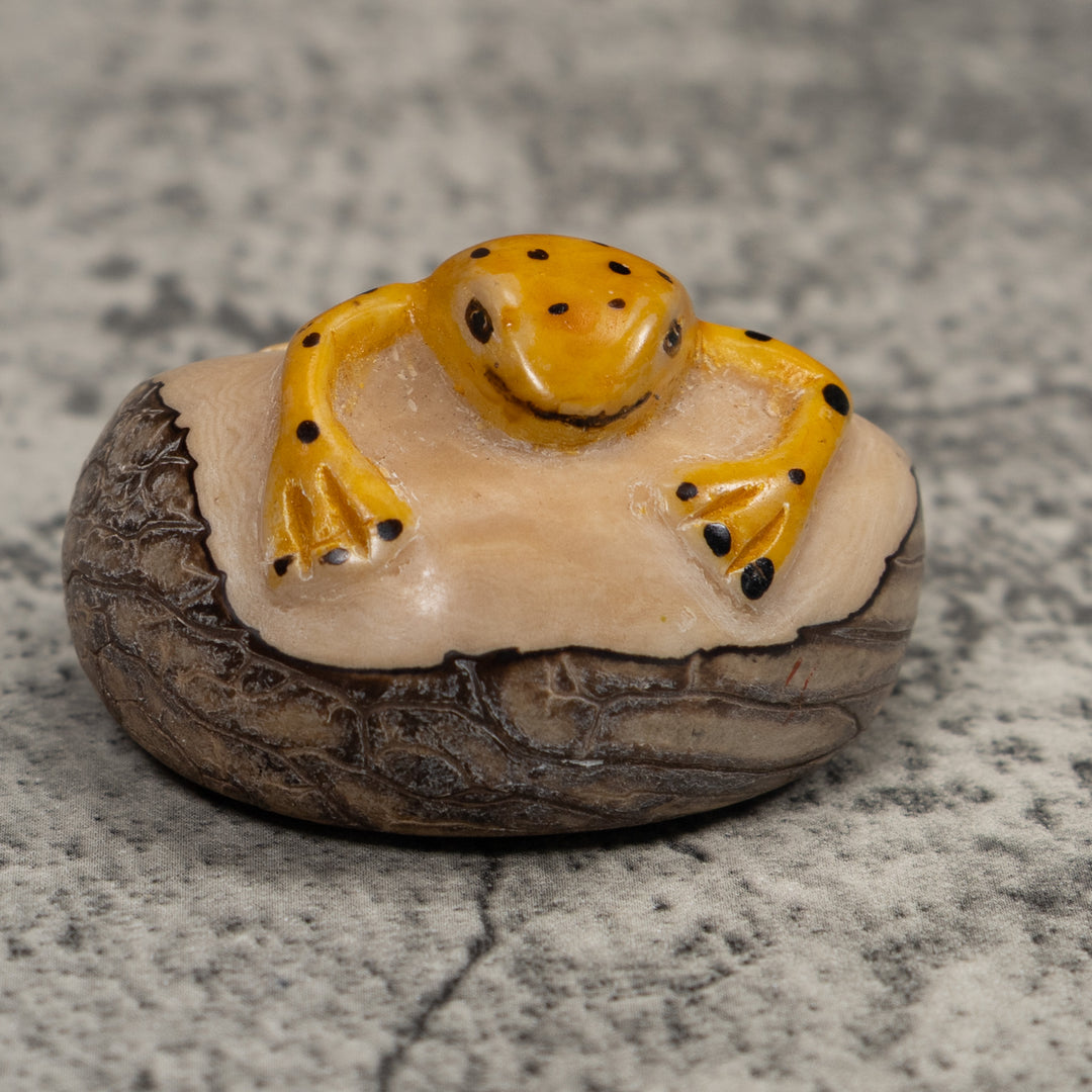 Vintage Black And Gold Frog Tagua Carving