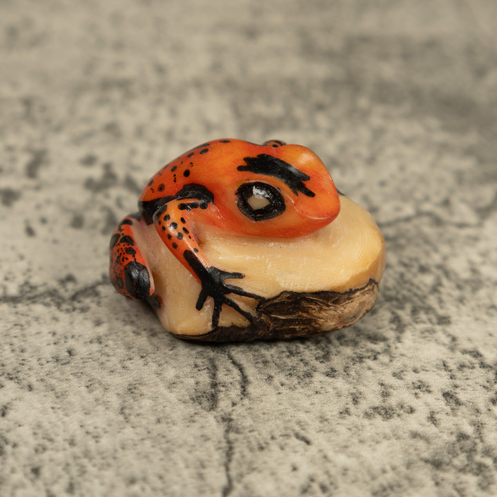 Vintage Orange And Black Poison Dart Frog Tagua Carving