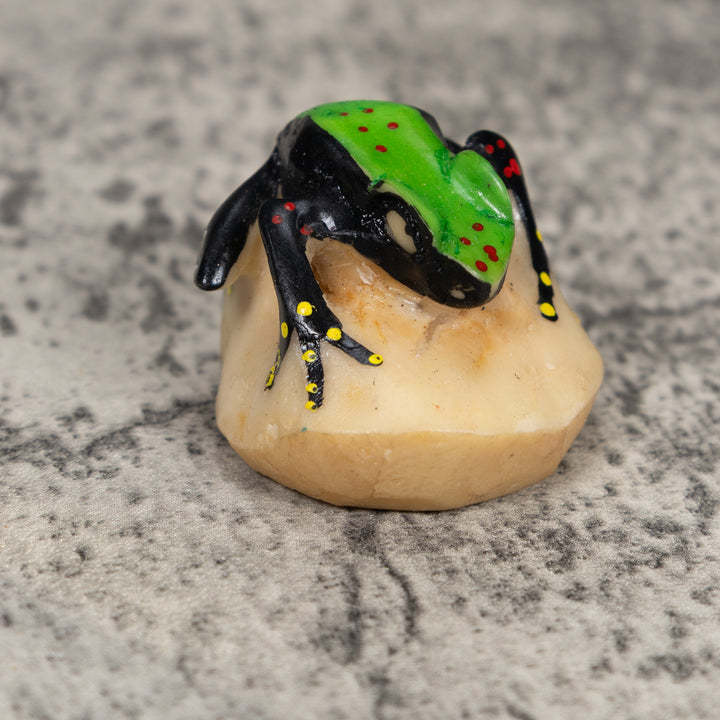 Vintage Black And Green Frog Tagua Carving