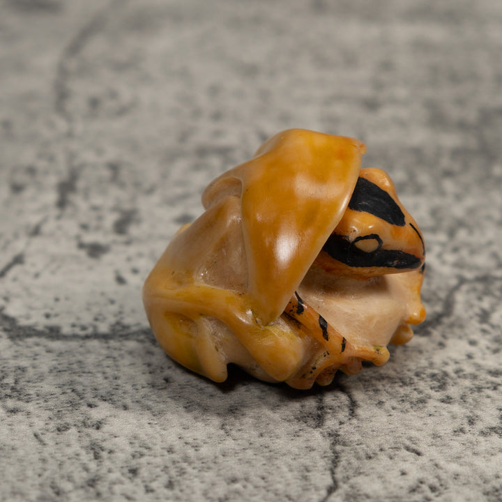 Gold And Black Poison Dart Frog Under Leaf Tagua Carving
