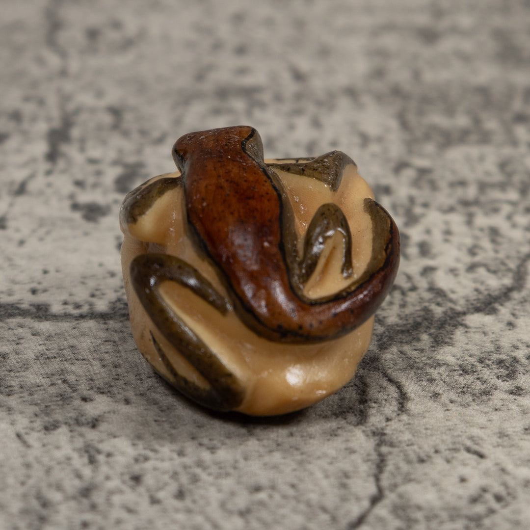 Vintage Brown And Black Frog Tagua Carving