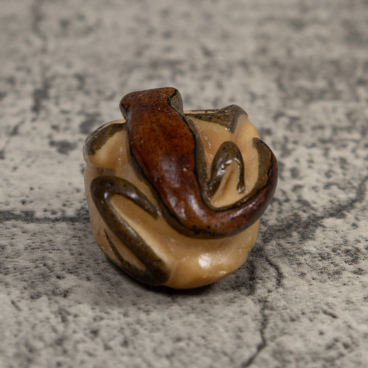 Vintage Brown And Black Frog Tagua Carving