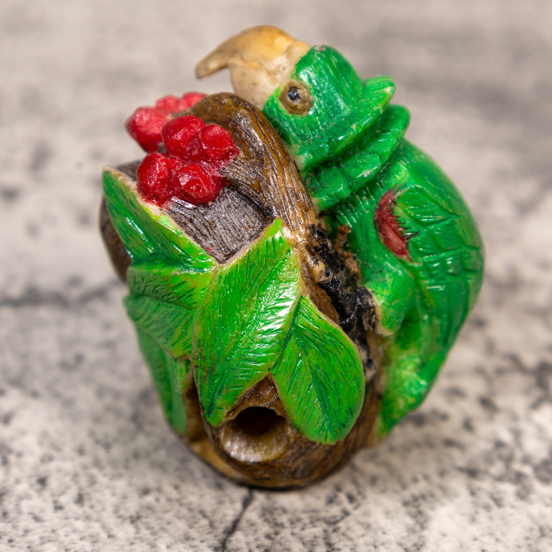 Green Parrot Bird Tagua Carving