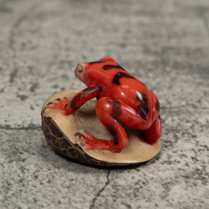 Vintage Red And Black Poison Dart Frog Tagua Carving
