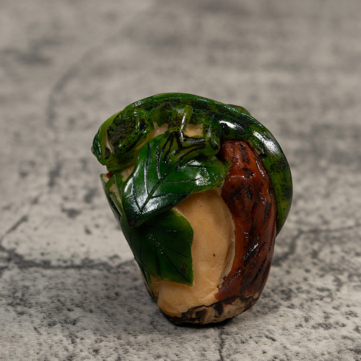 Green Brown And Black Gecko Lizard Tagua Carving