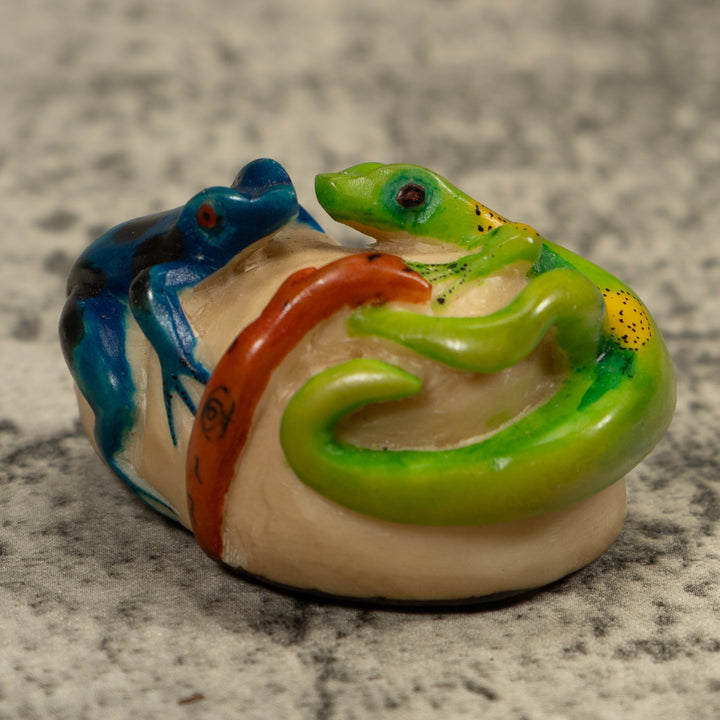 Green And Blue Double Frog Tagua Carving