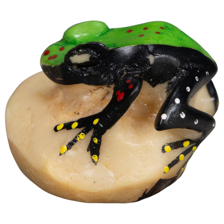 Vintage Black And Green Frog Tagua Carving