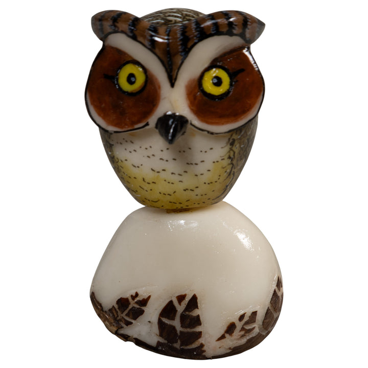 Owl Bird On Pedestal Tagua Carving