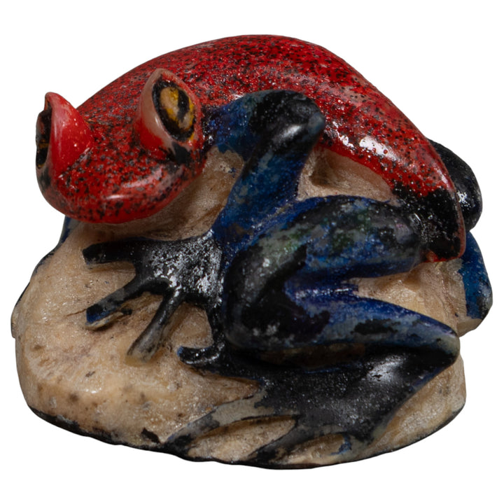 Vintage Black And Red Frog Tagua Carving