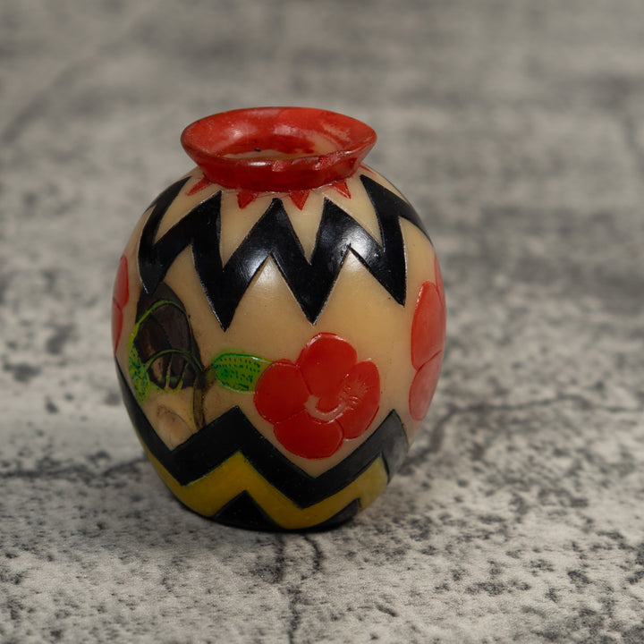 Vintage Vase Hollow And painted Design Tagua Carving