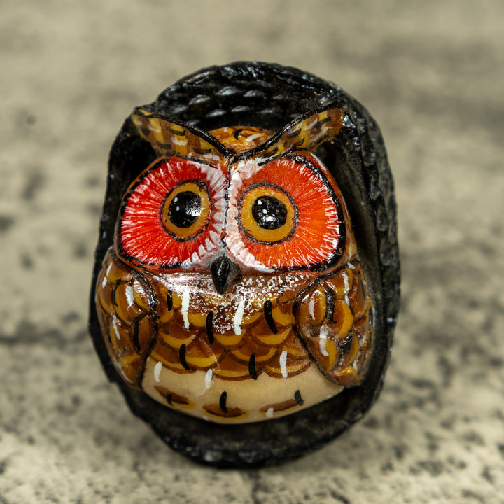 Bright Eye Owl Bird Tagua Carving