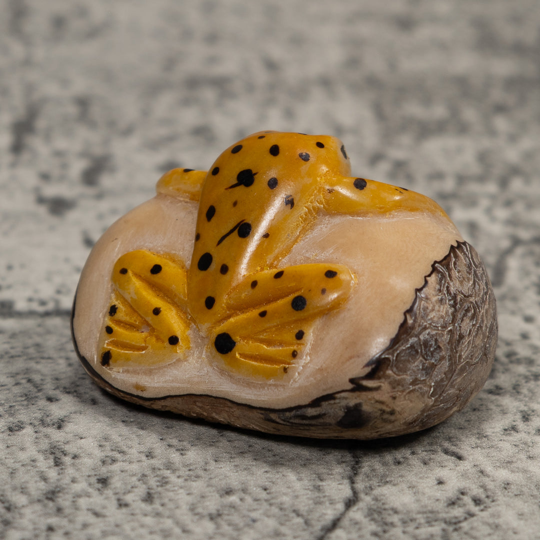 Vintage Black And Gold Frog Tagua Carving