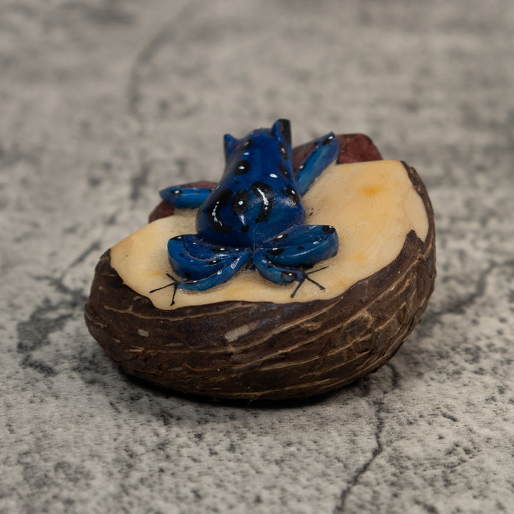 Blue White And Brown Poison Dart Frog Tagua Carving