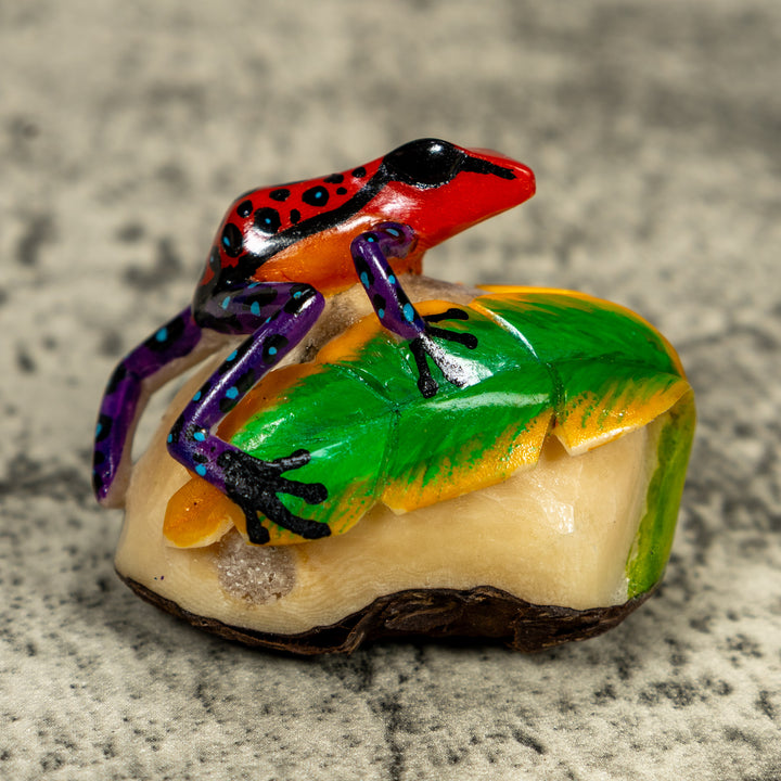 Orange Black And Blue Poison Dart Frog Tagua Carving