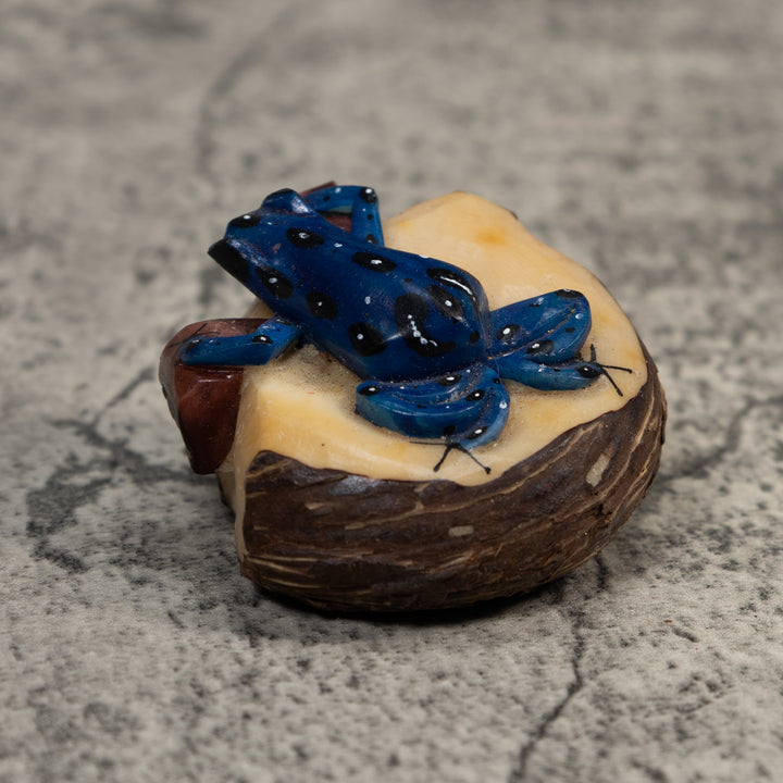 Blue White And Brown Poison Dart Frog Tagua Carving