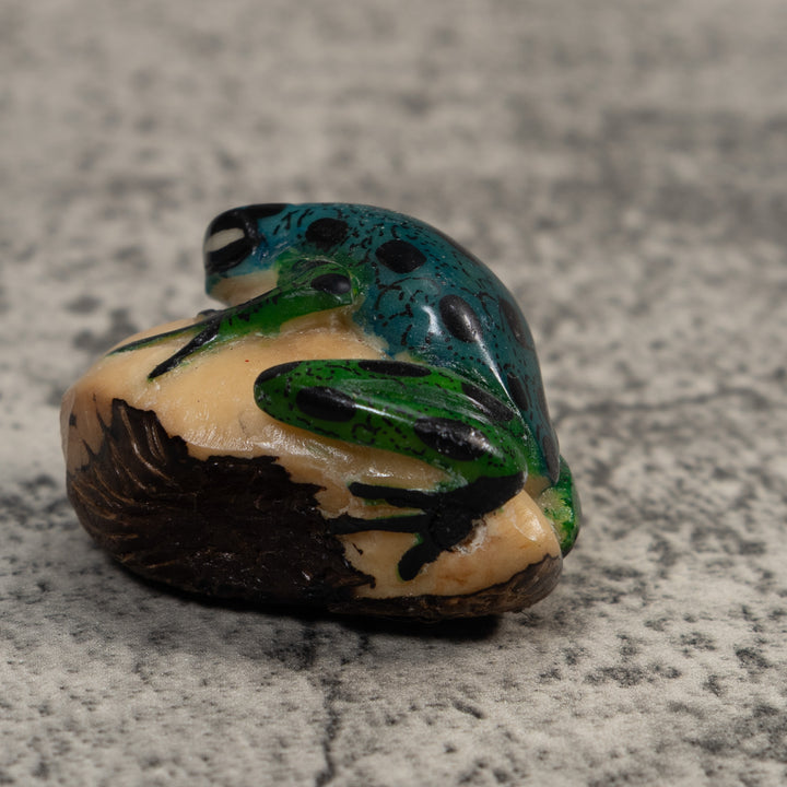 Vintage Blue And Black Rainforest Frog Tagua Carving