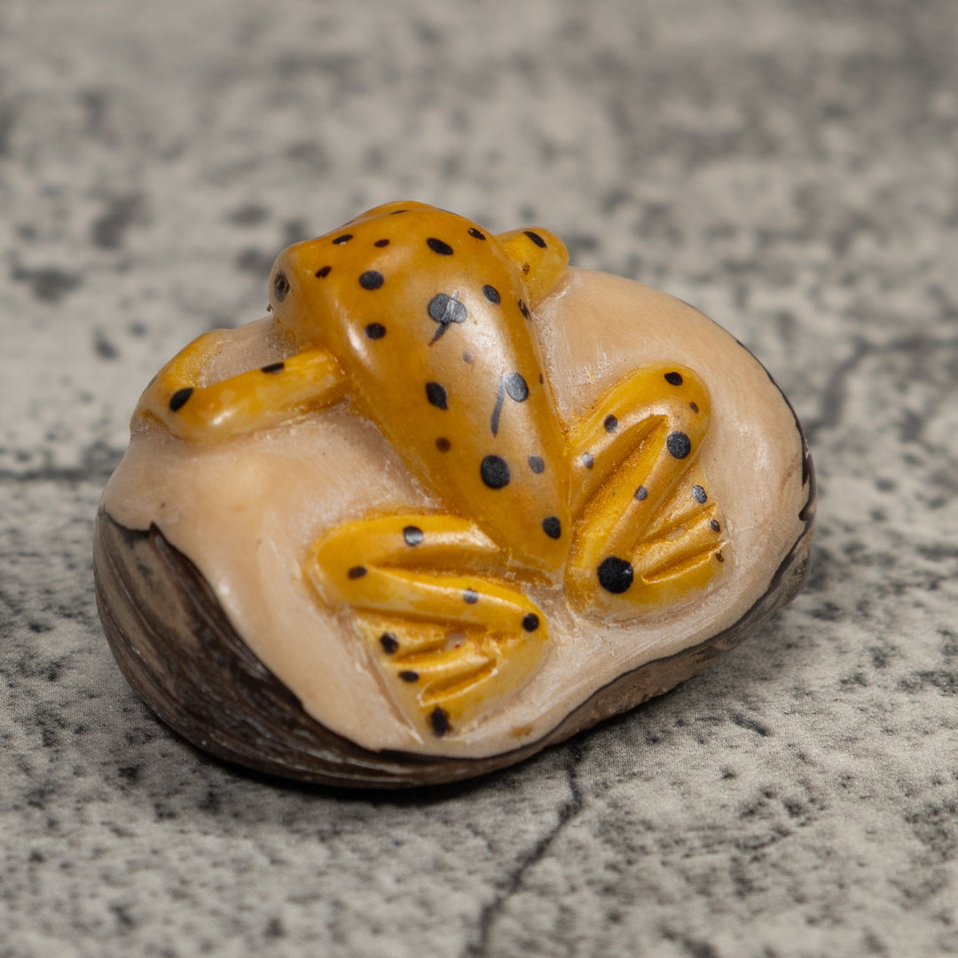 Vintage Black And Gold Frog Tagua Carving