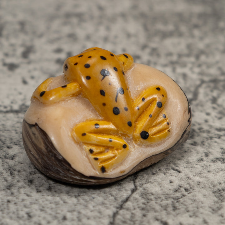 Vintage Black And Gold Frog Tagua Carving