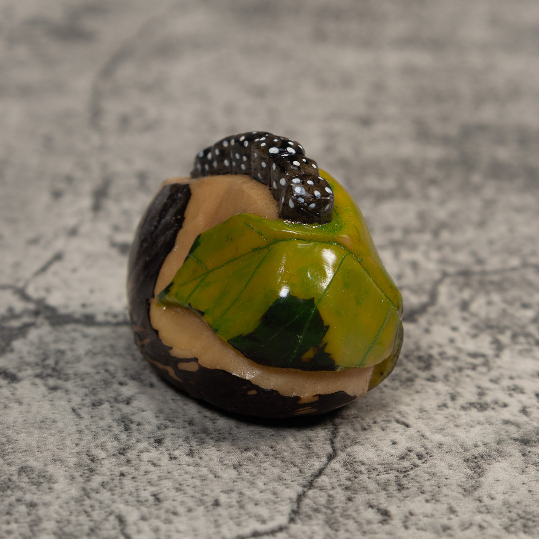 Black White And Green Caterpillar Tagua Carving