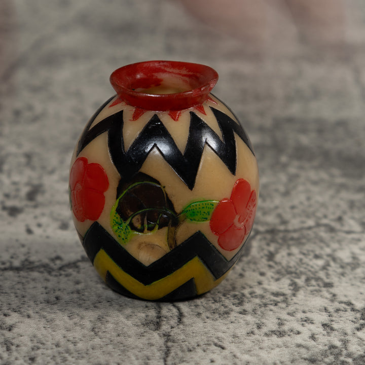 Vintage Vase Hollow And painted Design Tagua Carving