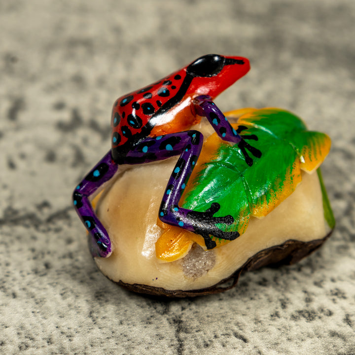 Orange Black And Blue Poison Dart Frog Tagua Carving